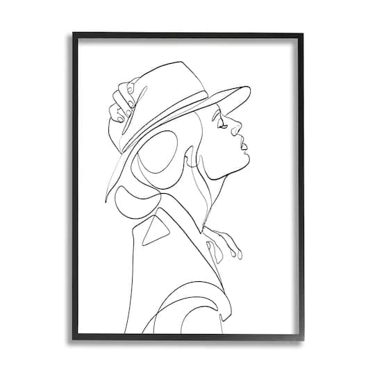 Stupell Industries Fluid Black Line Woman Modeling Hat Abstraction in Black Frame Wall Art